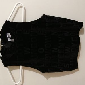 H&M Black Velvet Polyester Spandex Crop Top with lettering